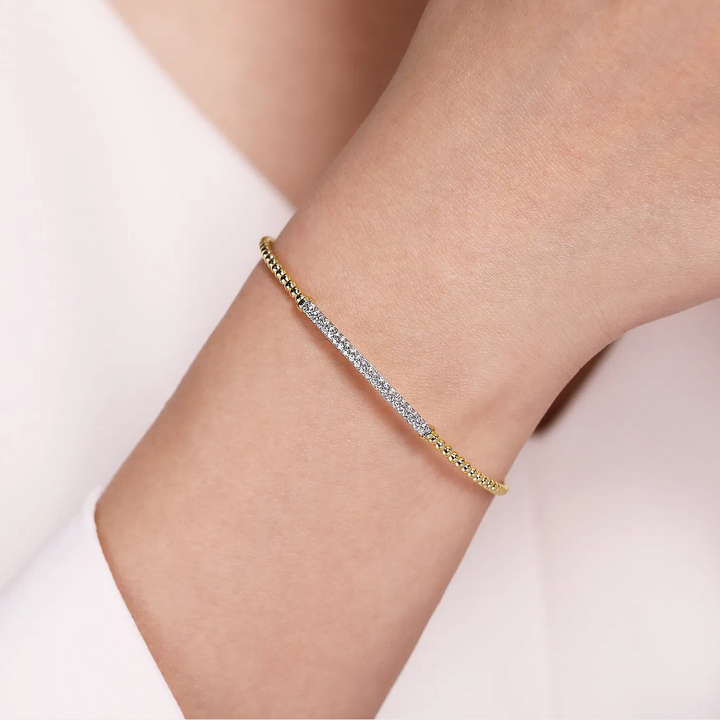 Yellow Gold Diamond Bar Cuff Bangle Bracelet
