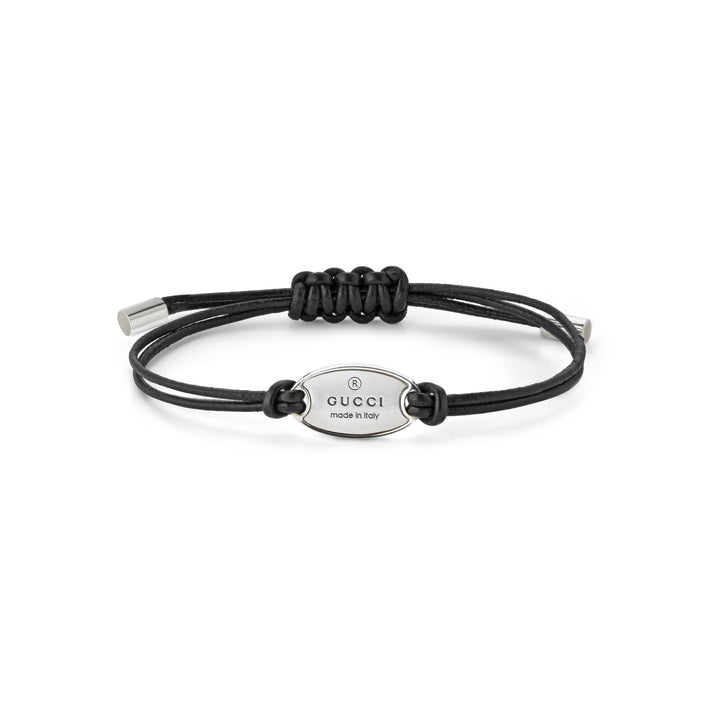 YBA79719400100UGUCCI |TRADEMARK|Black Leather Cord Bracelet