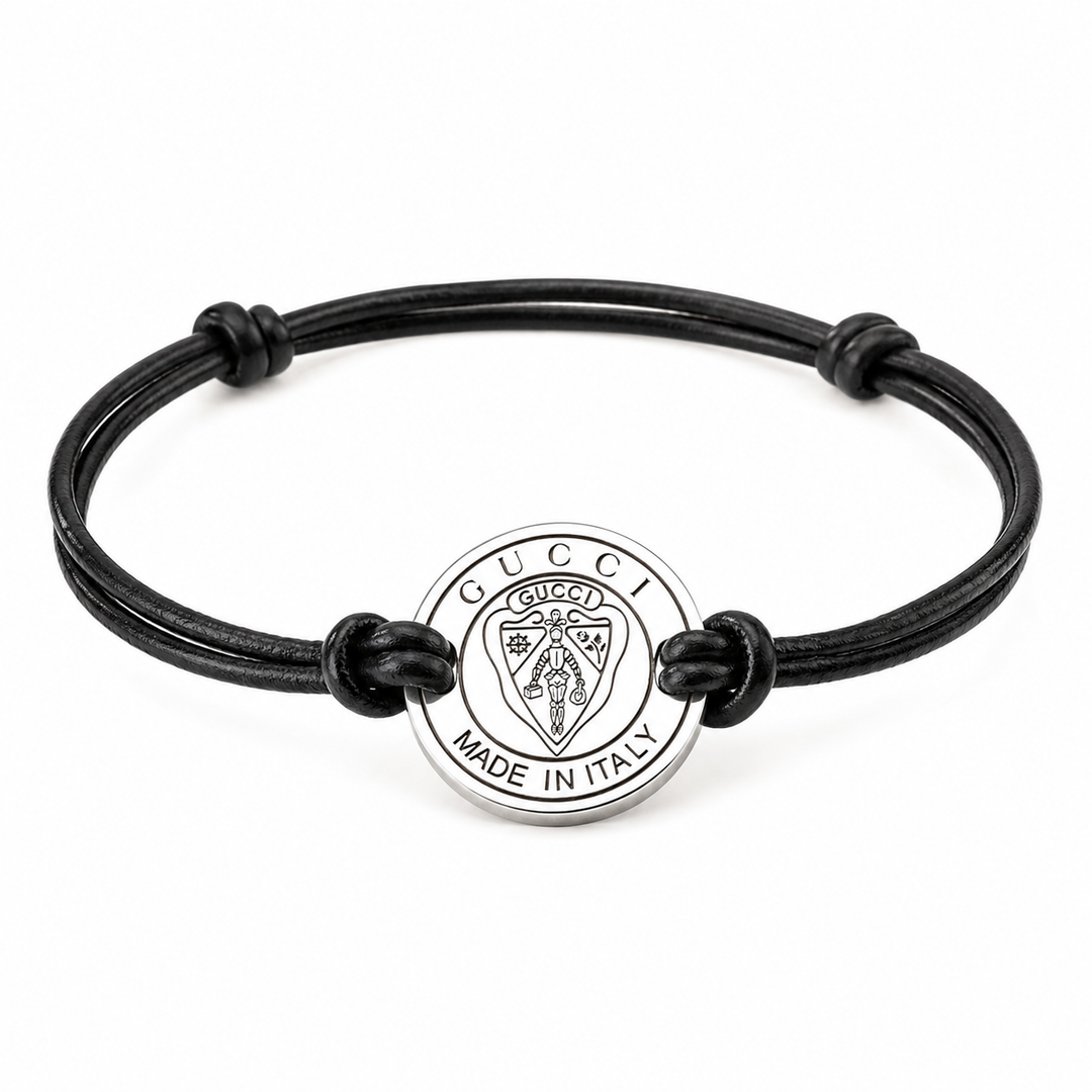 Crest Leather Cord Bracelet with Charm