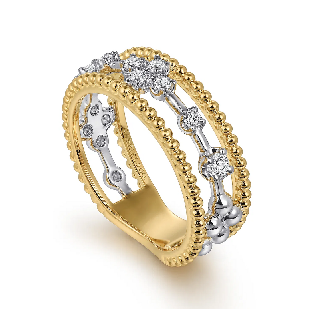 14K White and Yellow Gold Bujukan Diamond Easy Stackable Ladies Ring