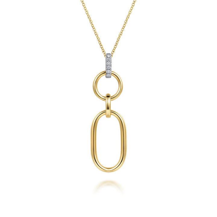 14K White and Yellow Gold Diamond and Hollow Link Pendant Necklace