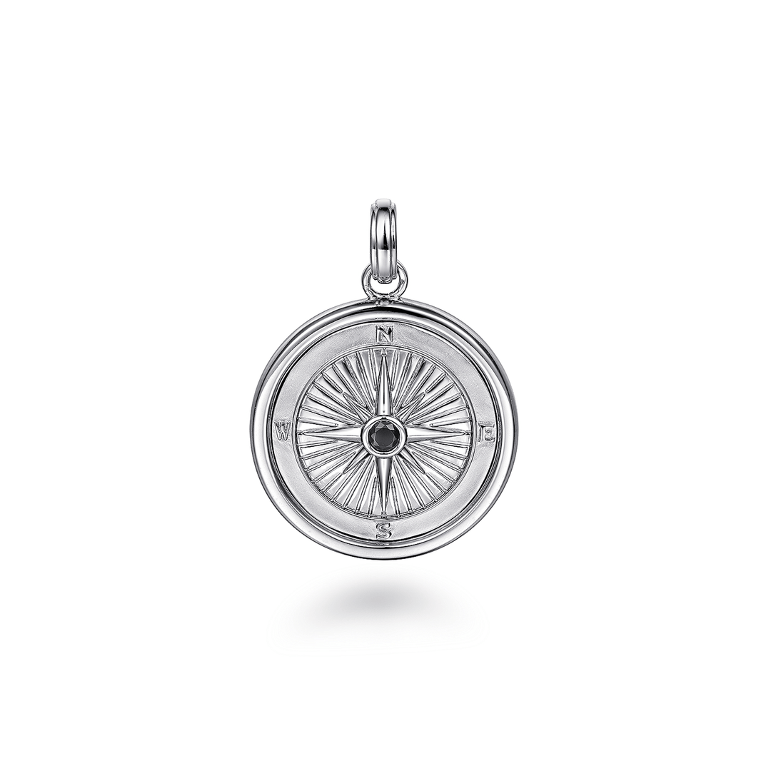 Compass Pendant Silver Black Spinel