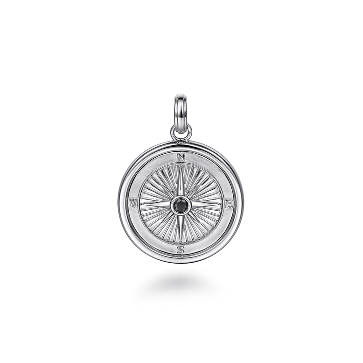 Compass Pendant Silver Black Spinel