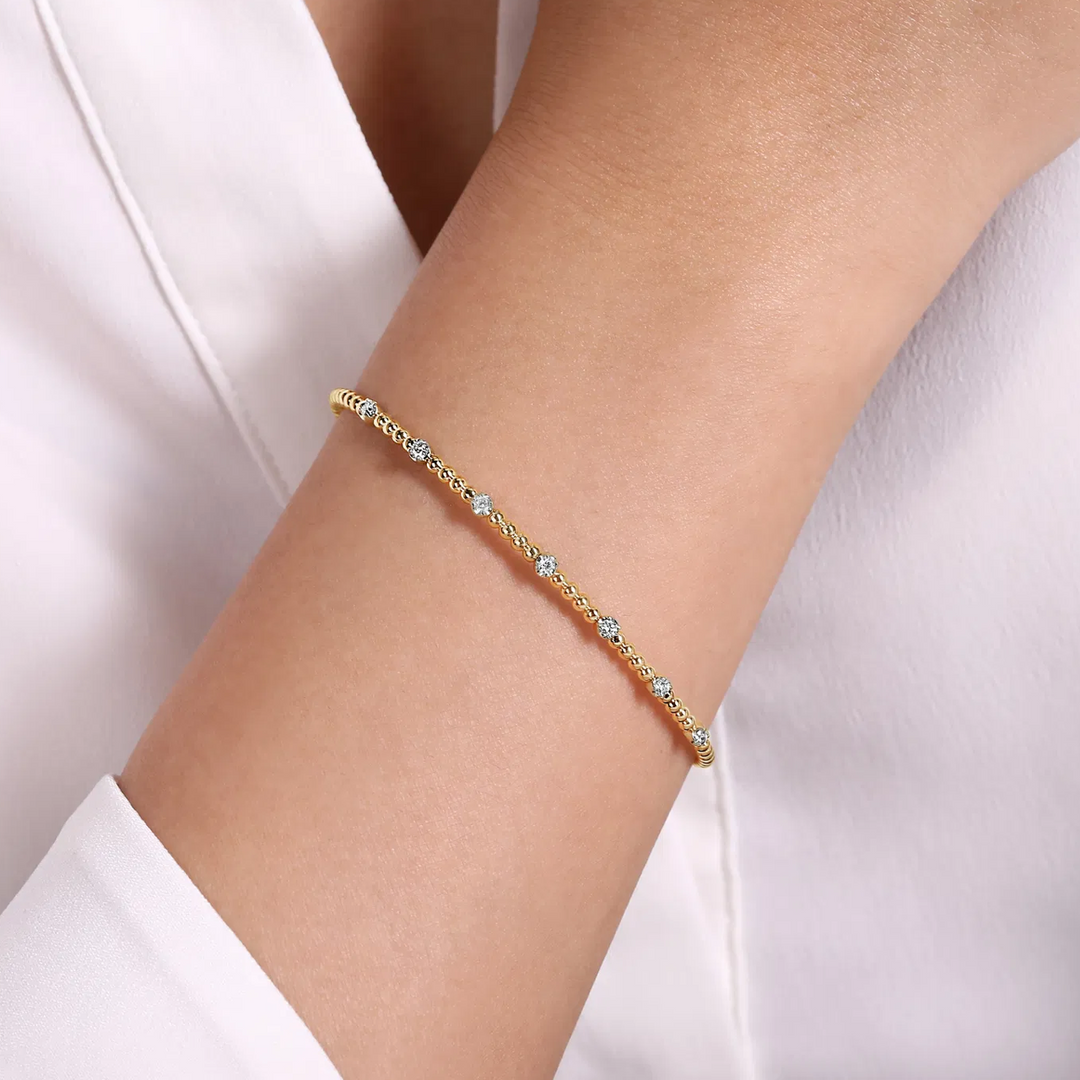 14K White-Yellow Gold Bujukan Diamond Stations Bangle
