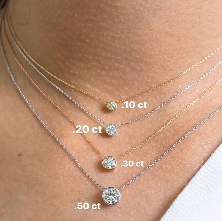 Bezel Set .53CT Round Cut Solitaire Diamond Necklace in White Gold