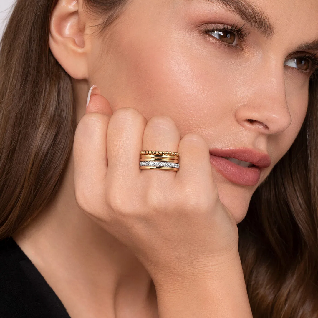 Bujukan Link 14K White Yellow Gold Bujukan Diamond Easy Stackable Ring