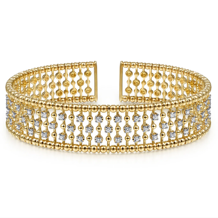 Yellow Gold Wide Diamond Cage Cuff Bracelet