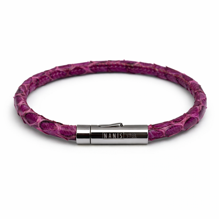 Pink Leather Bracelet with Silver Detail