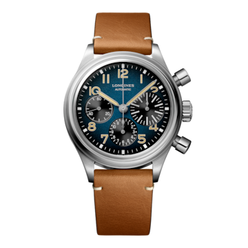L28161932 | Longines | Avigation Bigeye 41mm Titanium case, Brown Strap, Blue Chrono Arabic Dial; Automatic
