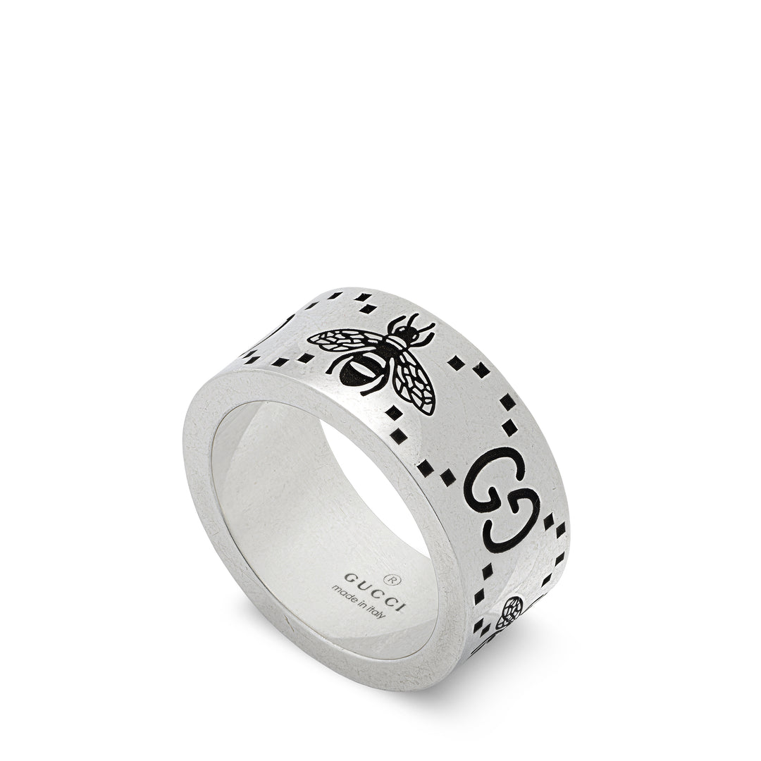 YBC728304001016|GUCCI |SIGNATURE |9mm SIlver Ring GG Bee - Size 7.5