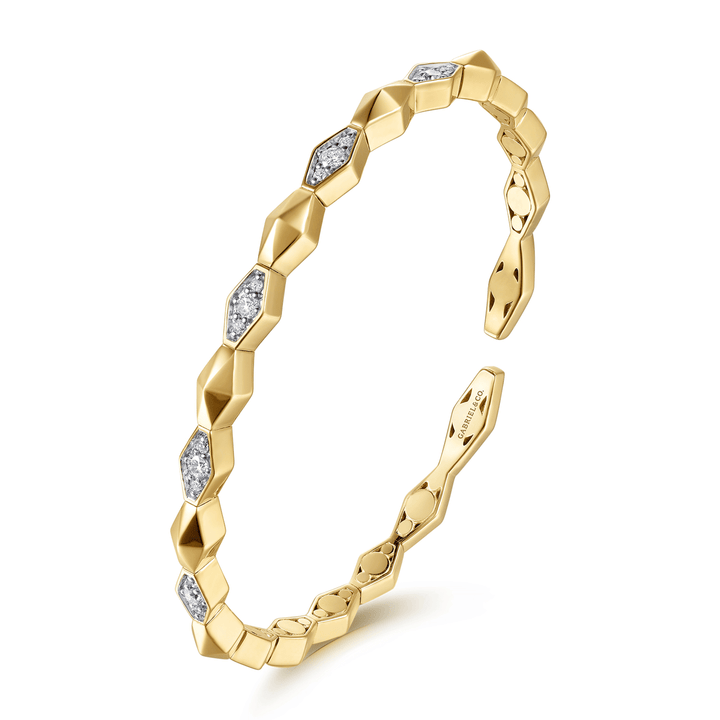 14K Yellow Gold Rhombus Diamond Cuff Bangle Bracelet