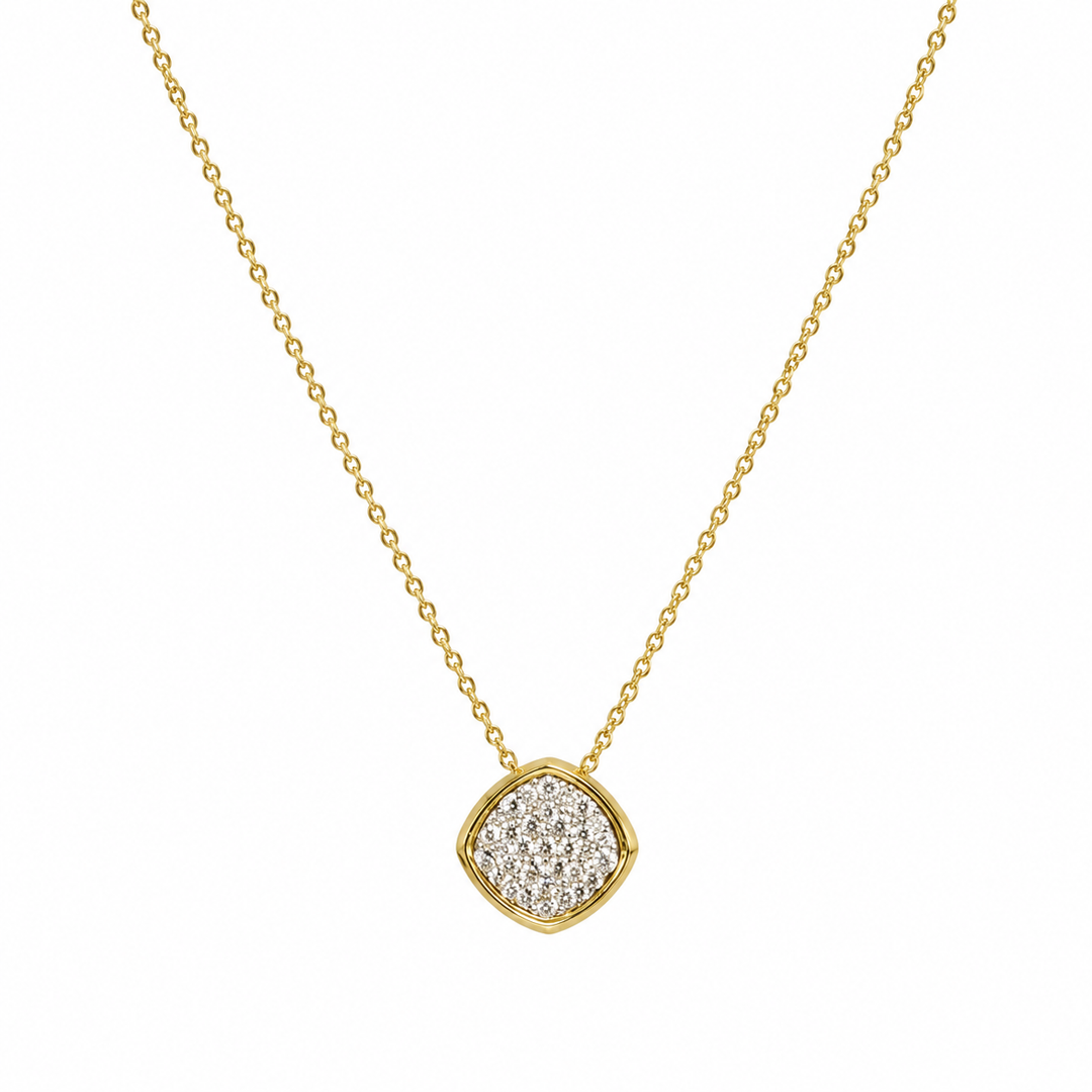 Yellow Gold and Pave Cushion Sideways Necklace