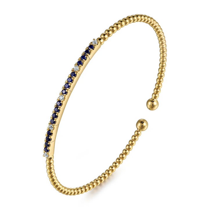 14K Yellow Gold Bujukan Diamond and Blue Sapphire Split Bangle