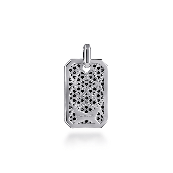 Silver Black Spinel Dog Tag Pendant