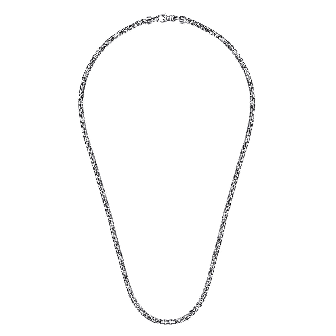 Silver Men's Solid Round Box Chain Necklace