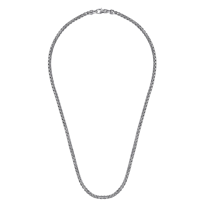 Silver Men's Solid Round Box Chain Necklace