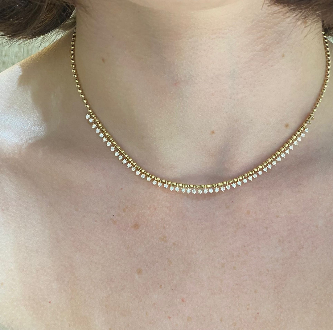 Yellow Gold Necklace with Dangling Diamonds