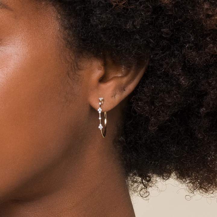 Yellow Gold 20mm Round Classic Diamond Hoop Earrings