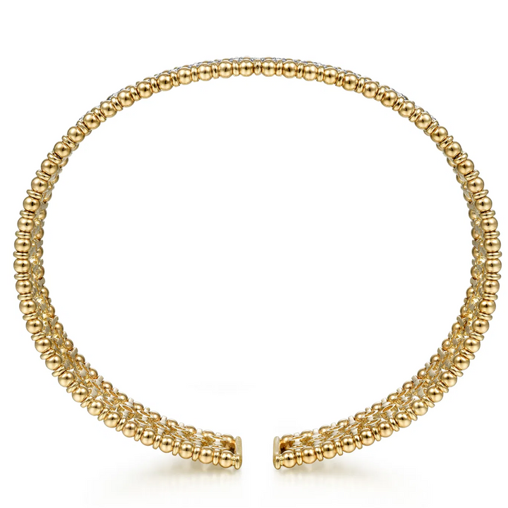 14K Yellow Gold Wide Diamond Cage Cuff Bracelet