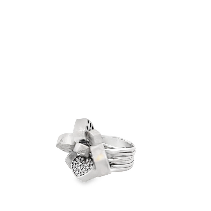 Heart and Stones Silver Ring