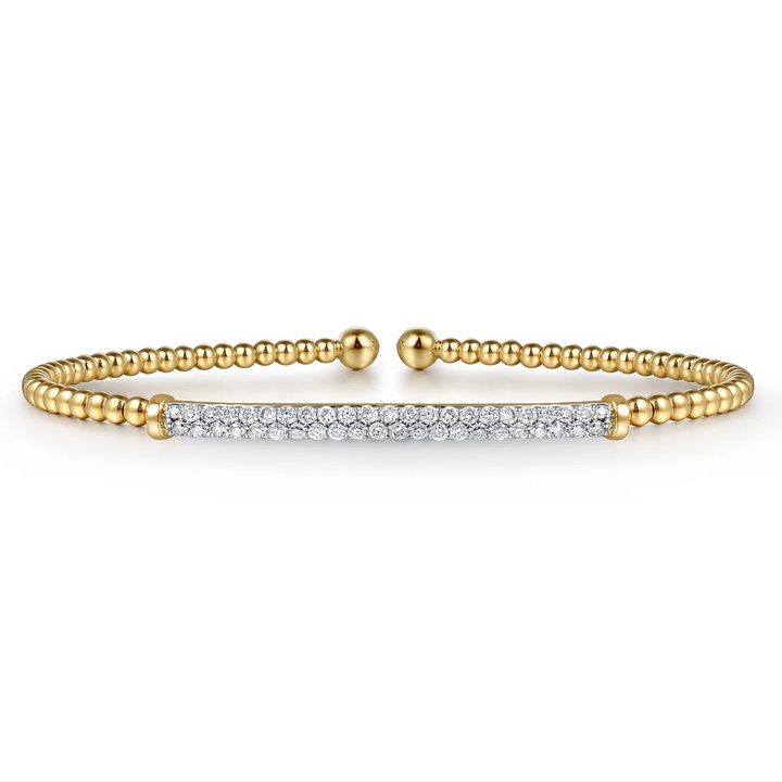 Yellow Gold Diamond Bar Cuff Bangle Bracelet