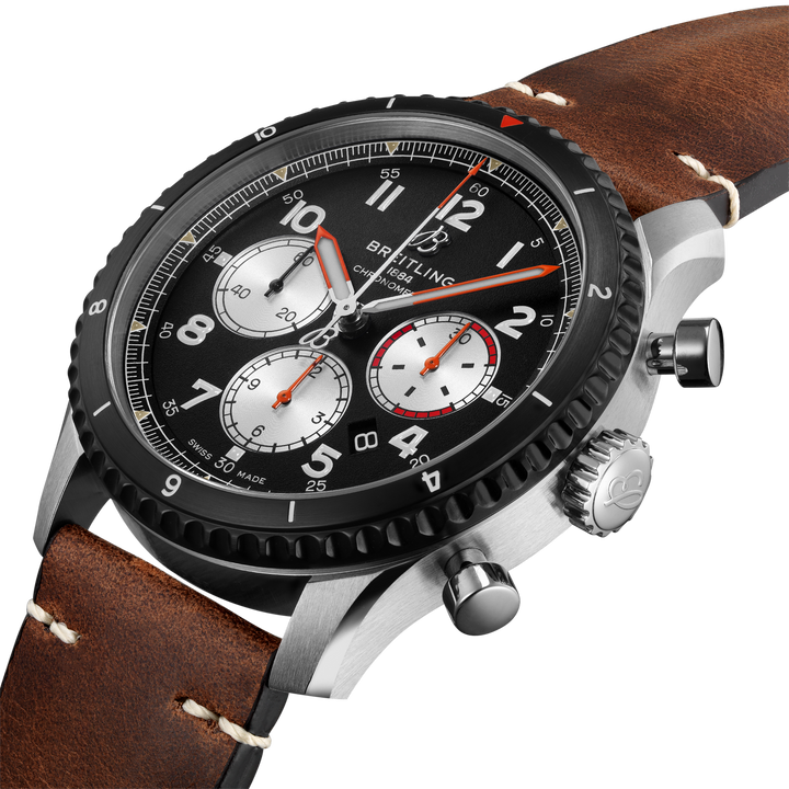 AB01194A1B1X2|BREITLING |AVIATOR B01 CHRONOGRAPH 43 MOSQUITO |Steel Case, Black Dial, Brown Strap