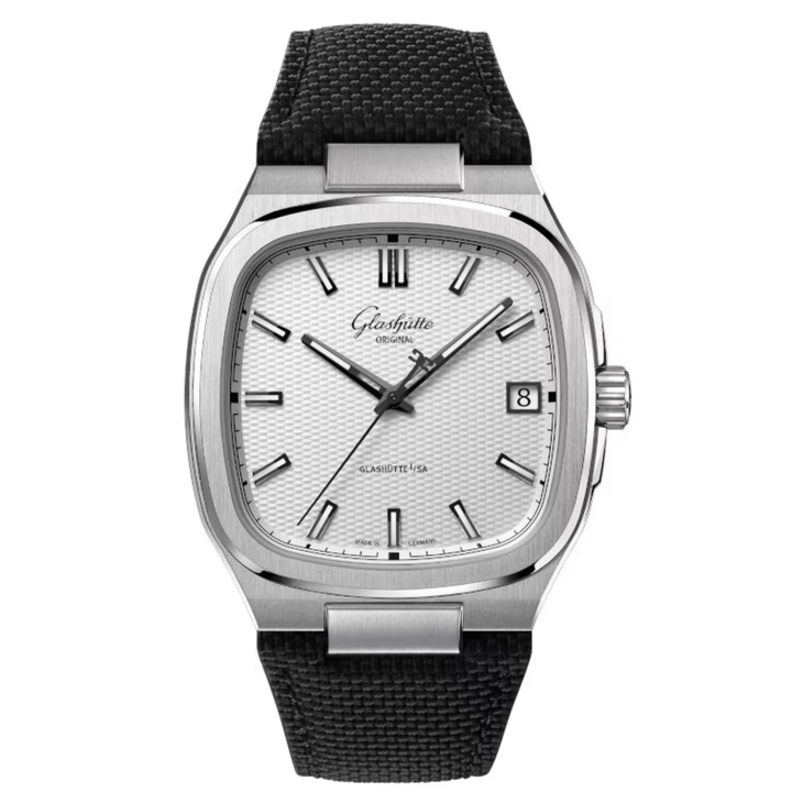 Seventies Silver Dial and Black Strap Watch