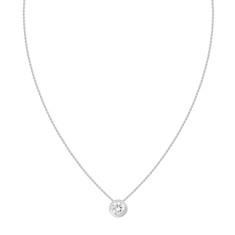 Bezel Set .53CT Round Cut Solitaire Diamond Necklace in White Gold