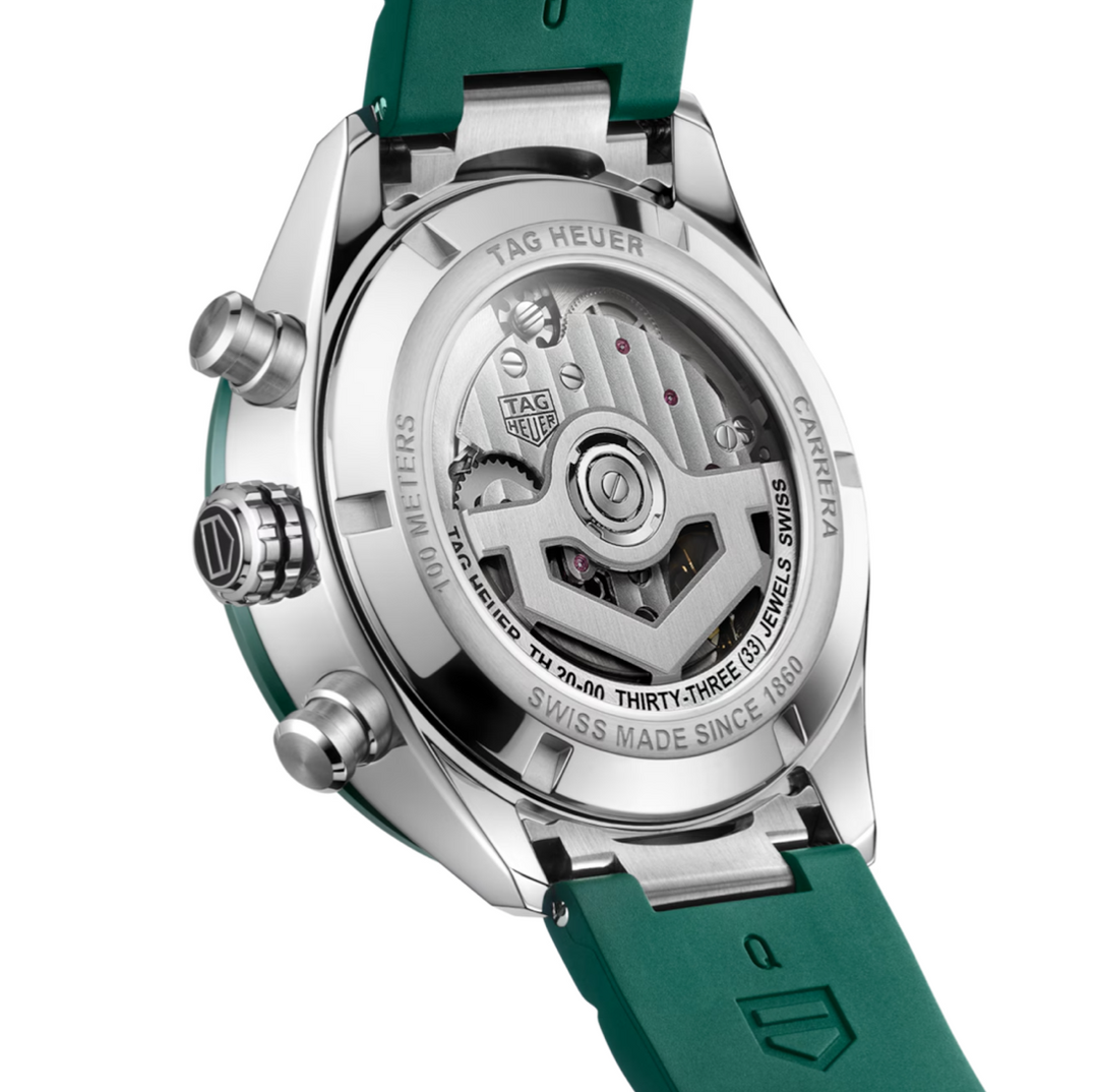 Carrera Chronograph Green Rubber Strap 44MM Watch
