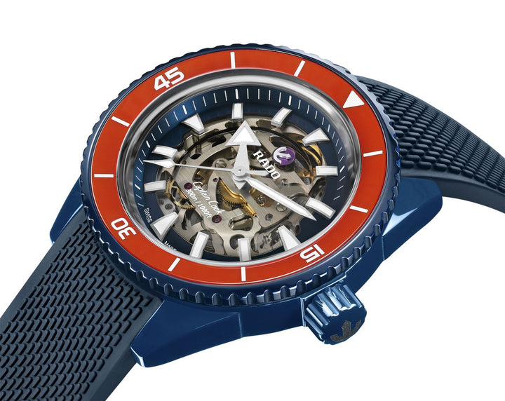 Captain Cook Limited Edition Skeleton Ceramic Blue/Orange 43MM Watch
