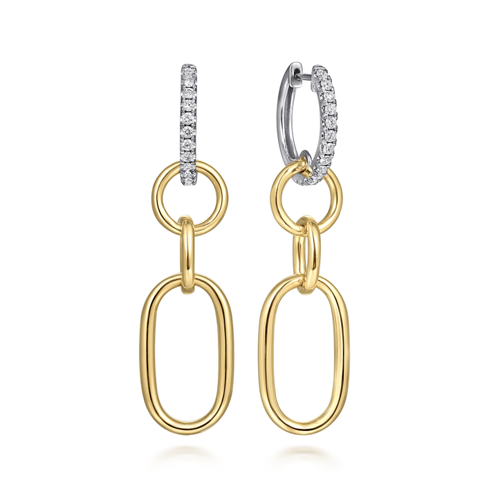 Drop Earrings Huggie 14K White and Yellow Gold Diamond 0.35ct