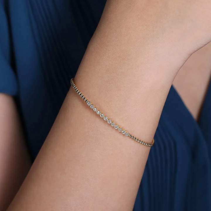 14K Yellow Gold Bujukan Bead Diamond Bangle