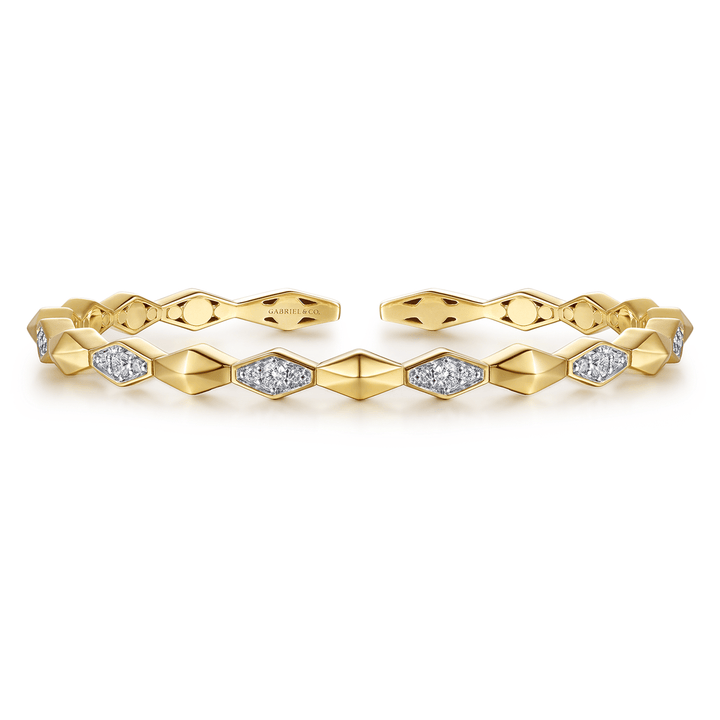 14K Yellow Gold Rhombus Diamond Cuff Bangle Bracelet