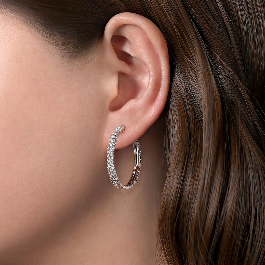 .53ct Diamond White Gold Hoop Earrings 30MM Chevron