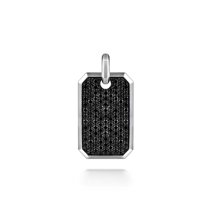 Silver Black Spinel Dog Tag Pendant
