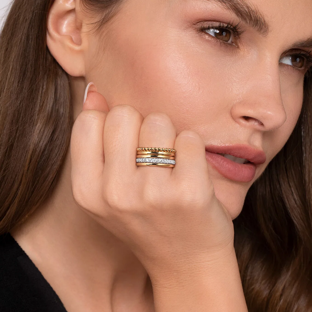 Bujukan Link 14K White Yellow Gold Bujukan Diamond Easy Stackable Ring