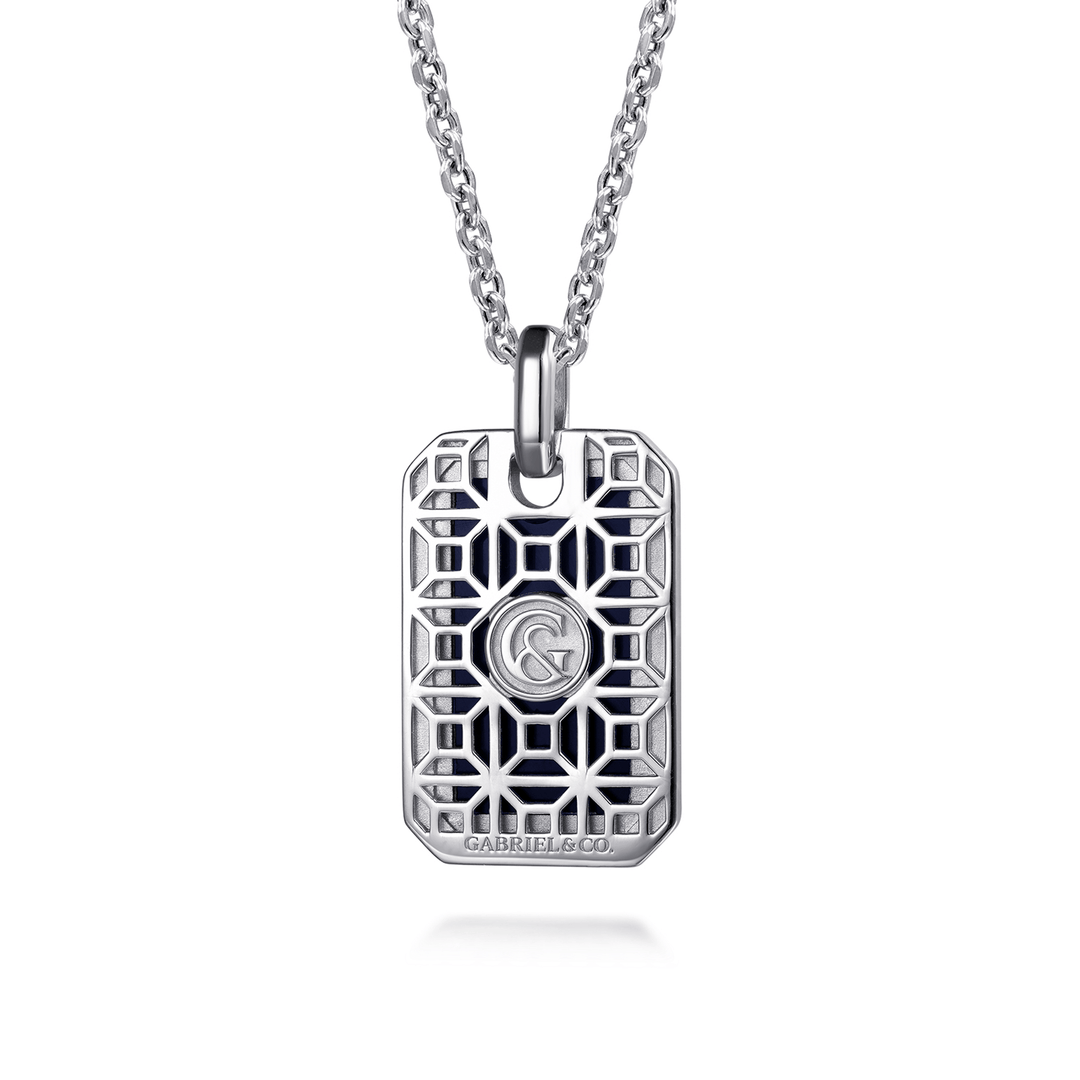 Silver Onyx Dog Tag Pendant Necklace