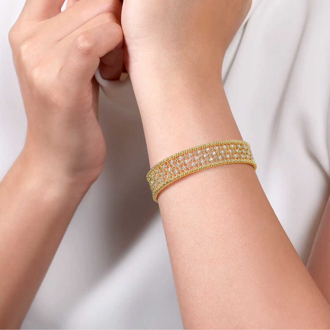 Yellow Gold Wide Diamond Cage Cuff Bracelet