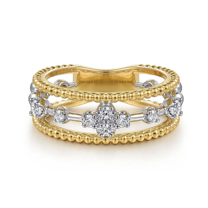 14K White and Yellow Gold Bujukan Diamond Easy Stackable Ladies Ring