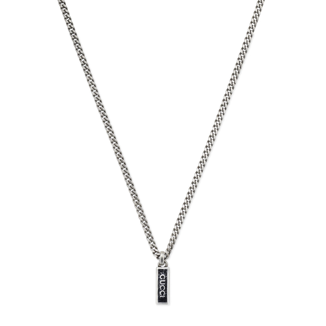 YBB67871400300|GUCCI |TAG |Gourmette Silver Necklace with black enamel tag