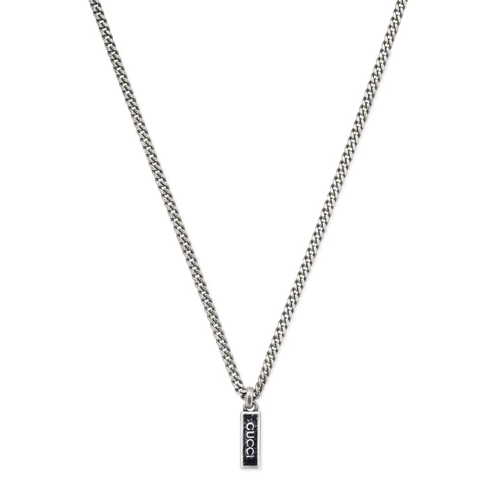 YBB67871400300|GUCCI |TAG |Gourmette Silver Necklace with black enamel tag