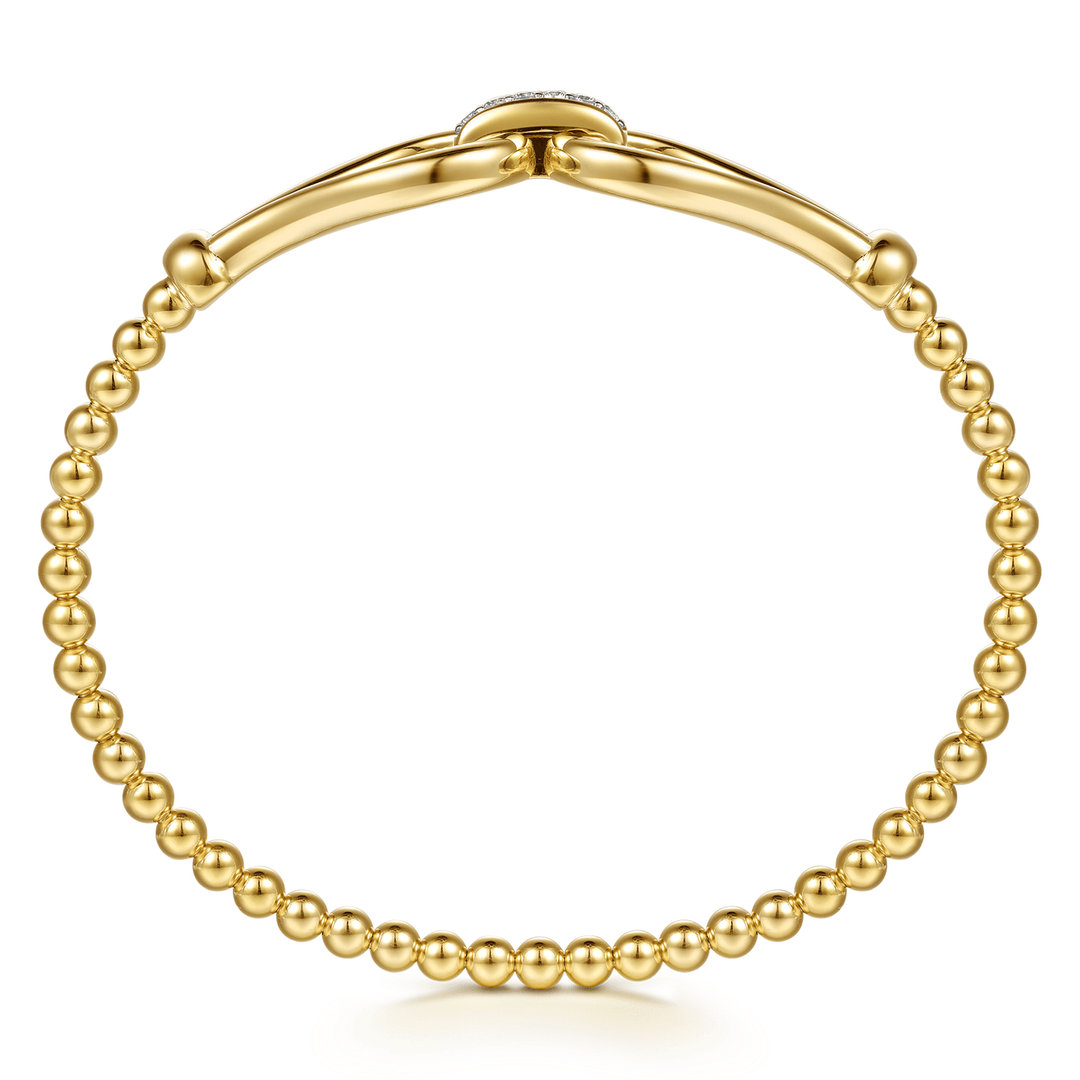 Strides - 14K Yellow Gold Bujukan Beads Diamond Stirrup Cuff Bangle Bracelet