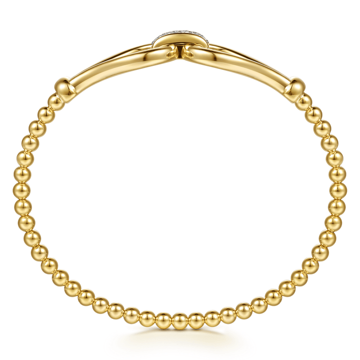 Strides - 14K Yellow Gold Bujukan Beads Diamond Stirrup Cuff Bangle Bracelet