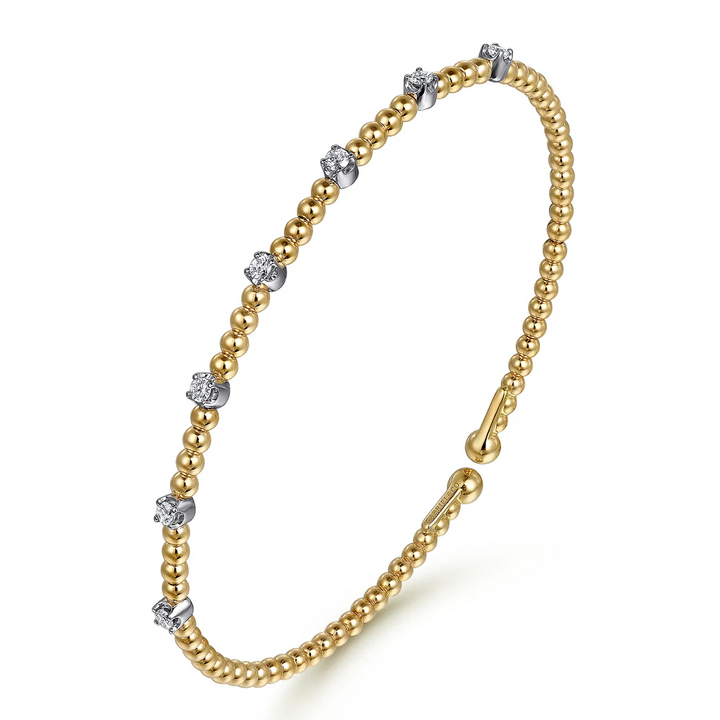 14K White-Yellow Gold Bujukan Diamond Stations Bangle