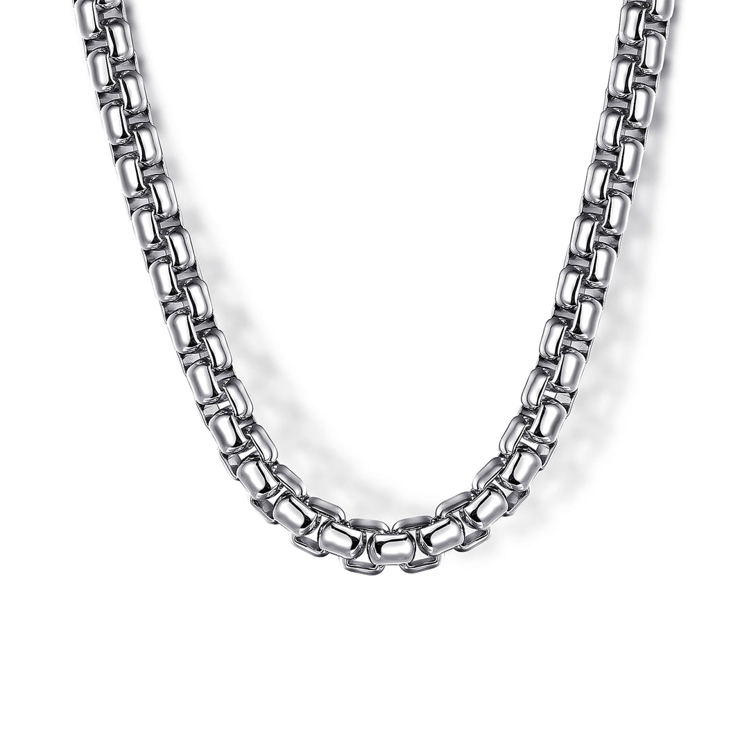 Silver Men's Solid Round Box Chain Necklace