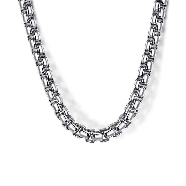 Silver Men's Solid Round Box Chain Necklace