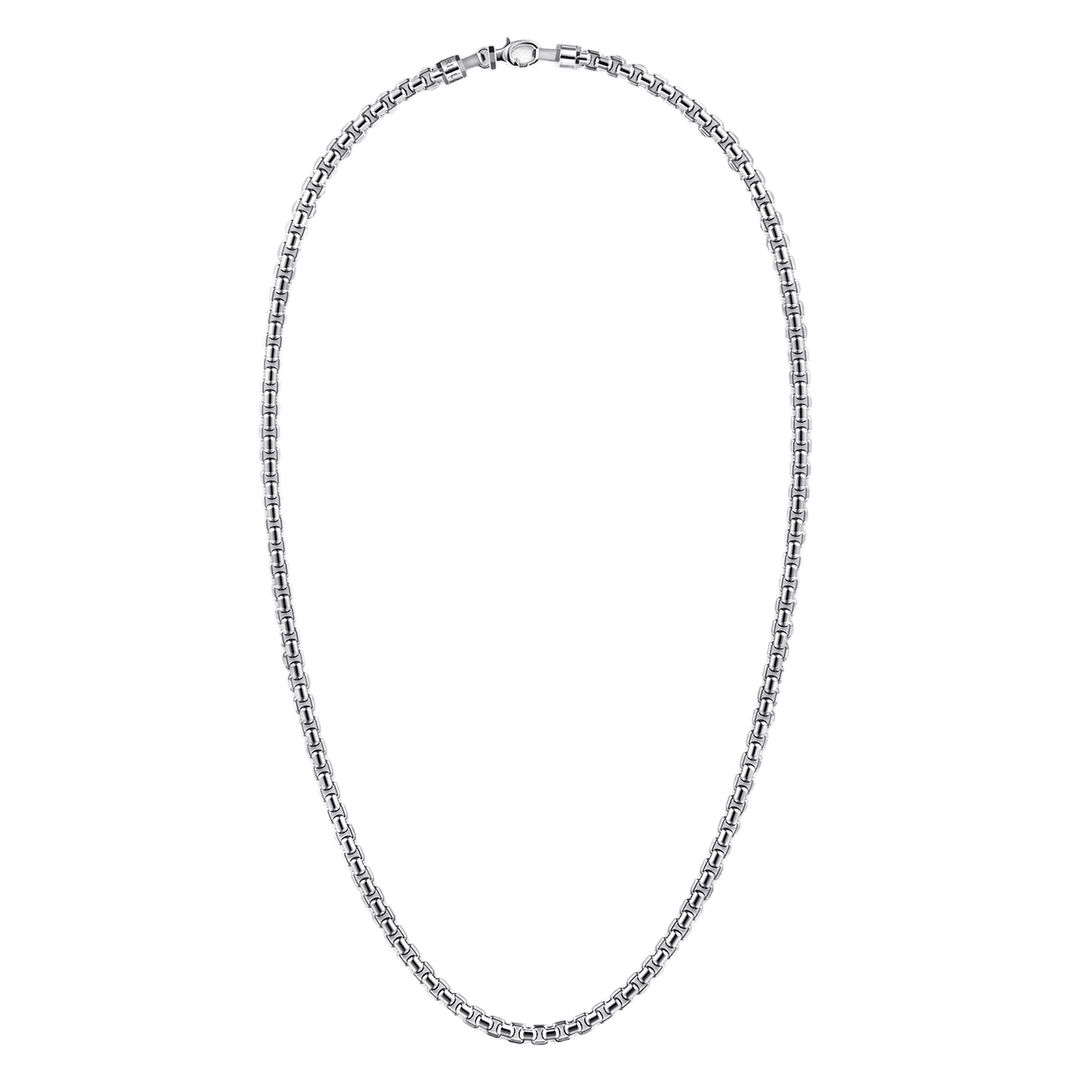 Silver Men's Solid Round Box Chain Necklace