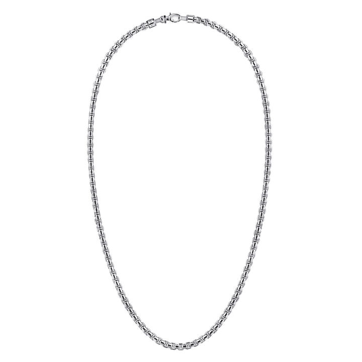 Silver Men's Solid Round Box Chain Necklace