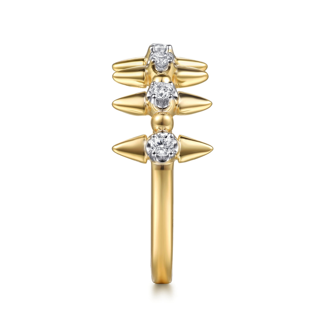 14K Yellow Gold Bujukan and Diamond Bullet Stackable Ring