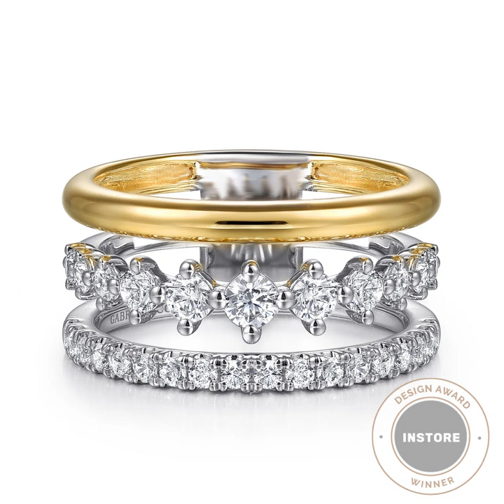 14K White Yellow Gold Graduating Diamond Easy Stackable Ring